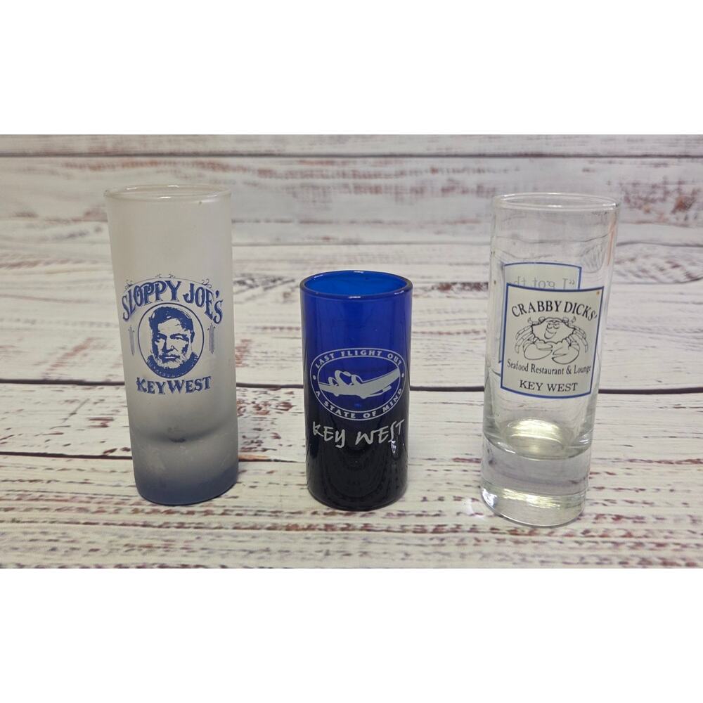 Set of 3 Key West Florida Souvenir Shot Glasses Sloppy Joe's Crabby Dick's